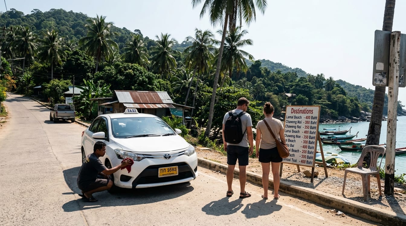 Taxi en Thaïlande devant un pier de Phuket, course vers Patong