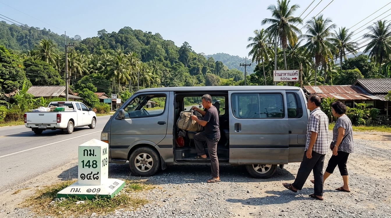 Chauffeur de taxi thaïlandais à la journée sur une route de province