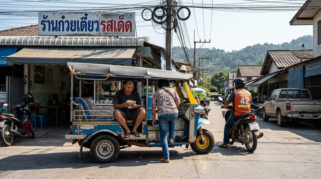 Tuk-tuk et moto-taxi attendant le client dans une rue de Bangkok