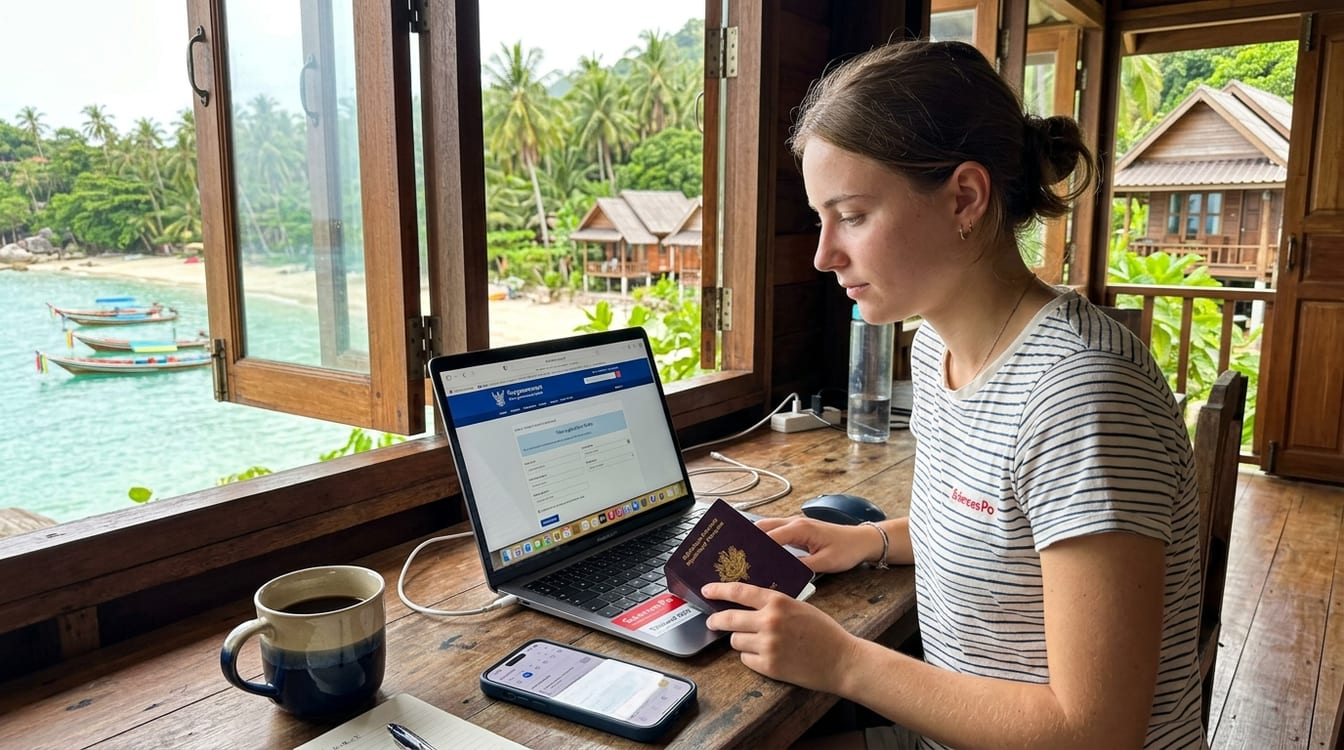 Étudiant remplissant le formulaire e-visa sur thaievisa.go.th