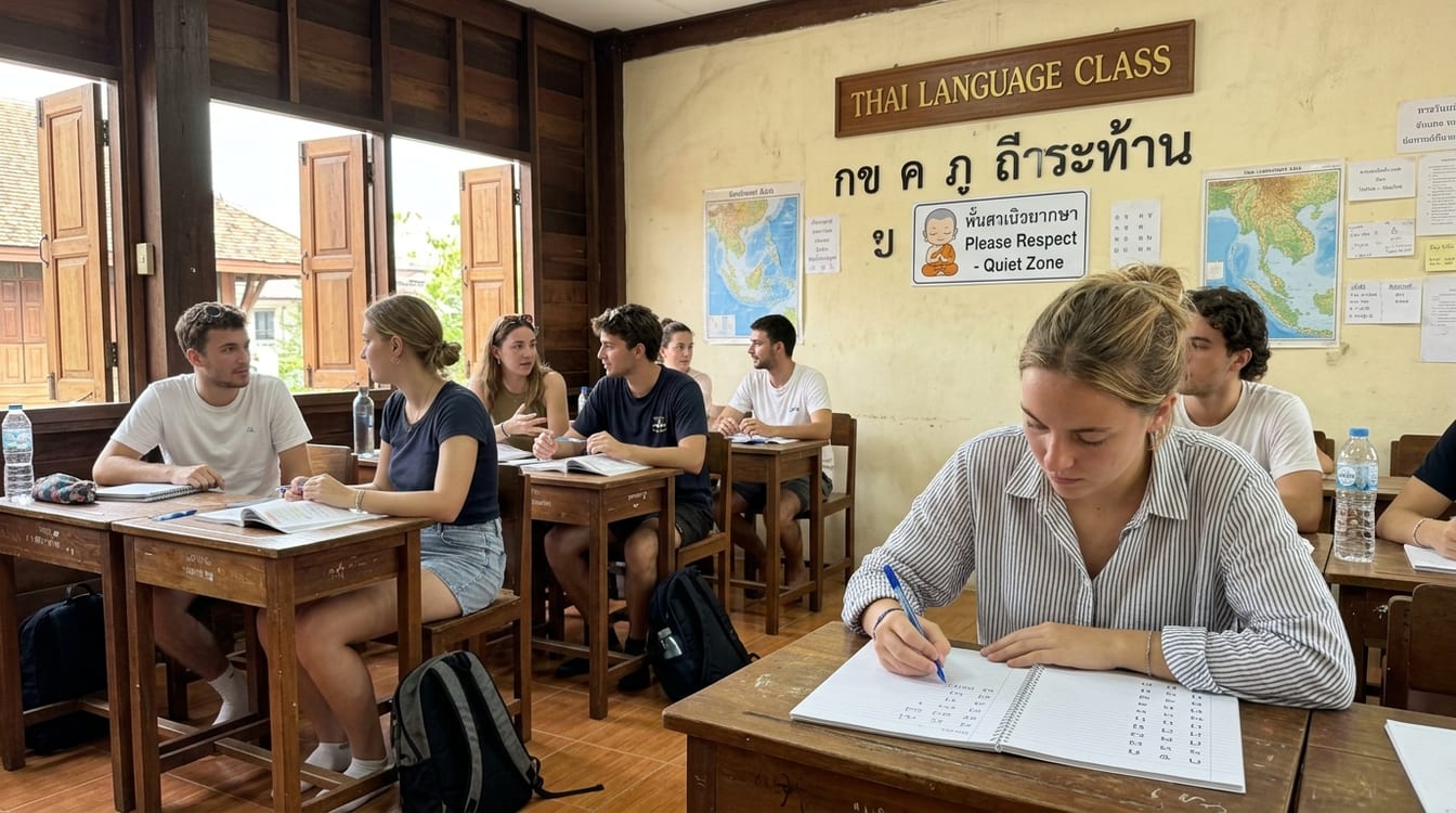 Groupe d'étudiants francophones en cours de thaï à Chiang Mai