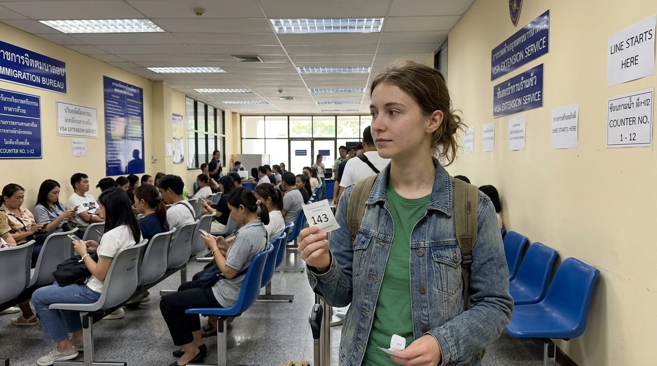 File d'attente à l'immigration Chaeng Watthana à Bangkok pour une prolongation de visa ED