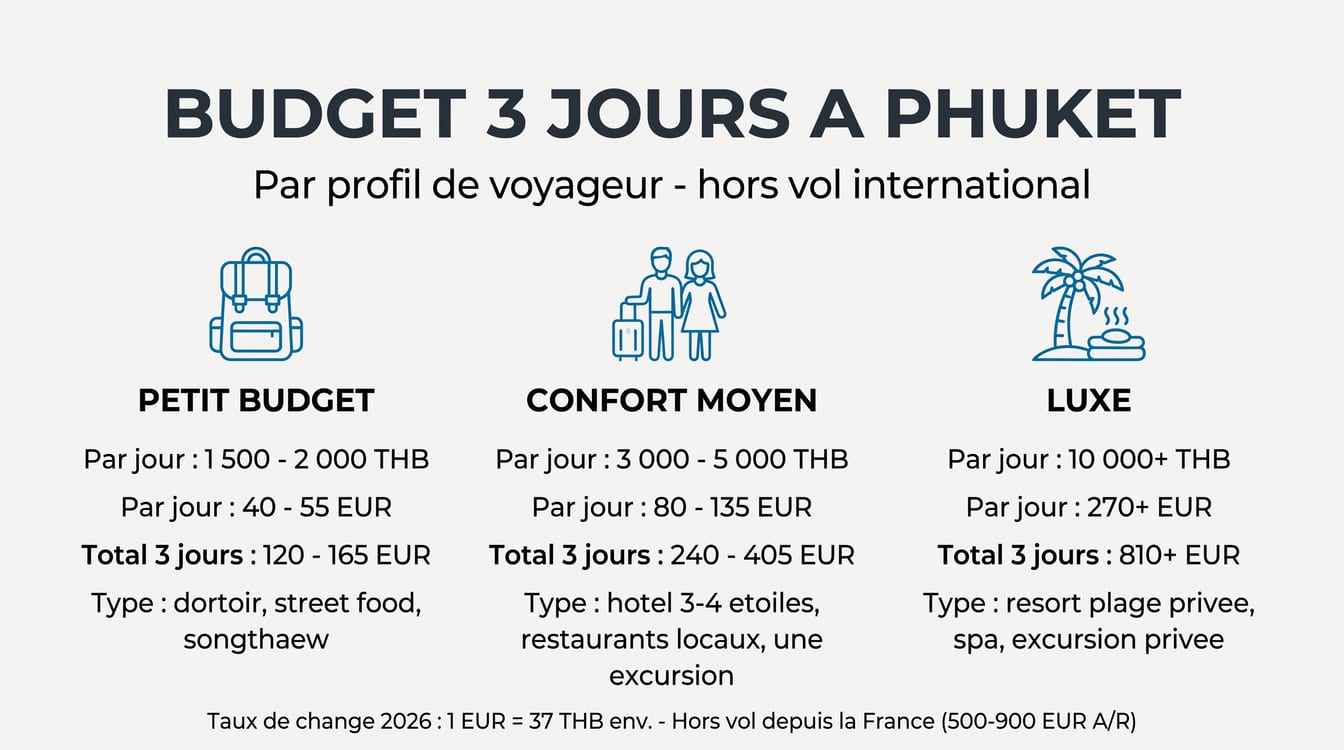 Budget 3 jours à Phuket par profil de voyageur en bahts et en euros
