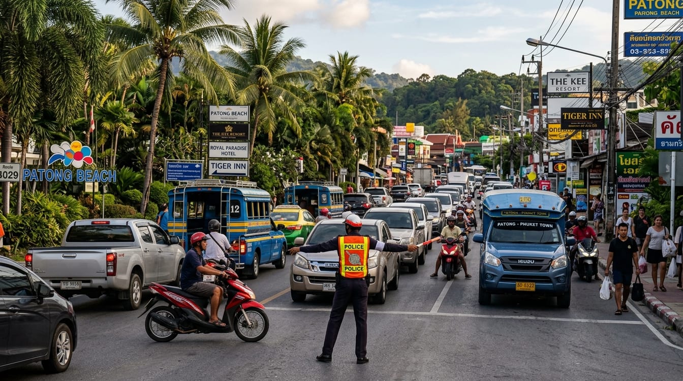 Embouteillage à l'entrée de Patong en fin d'après-midi