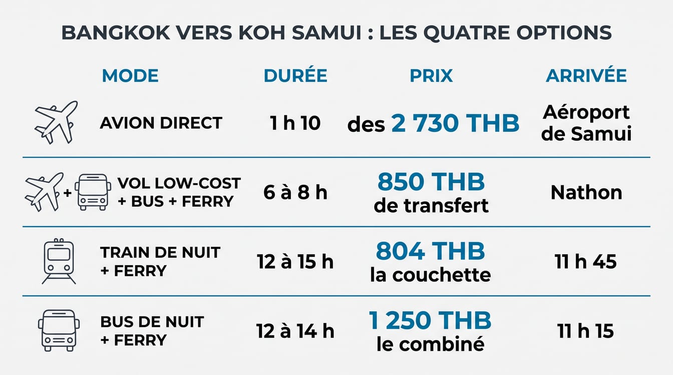 Comparatif des trajets Bangkok Koh Samui par durée et par prix