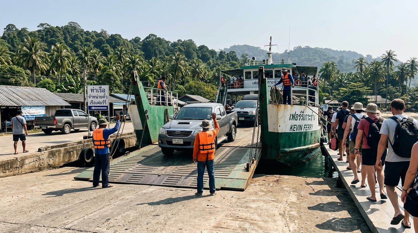 Ferry pour Koh Samui, car-ferry Raja à quai à Lipa Noi