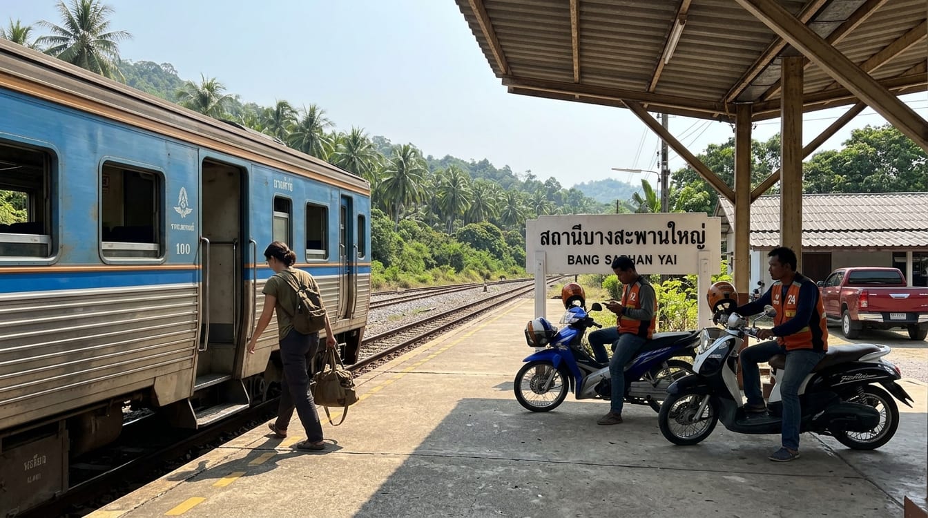 Arrivée du train à la gare de Bang Saphan Yai