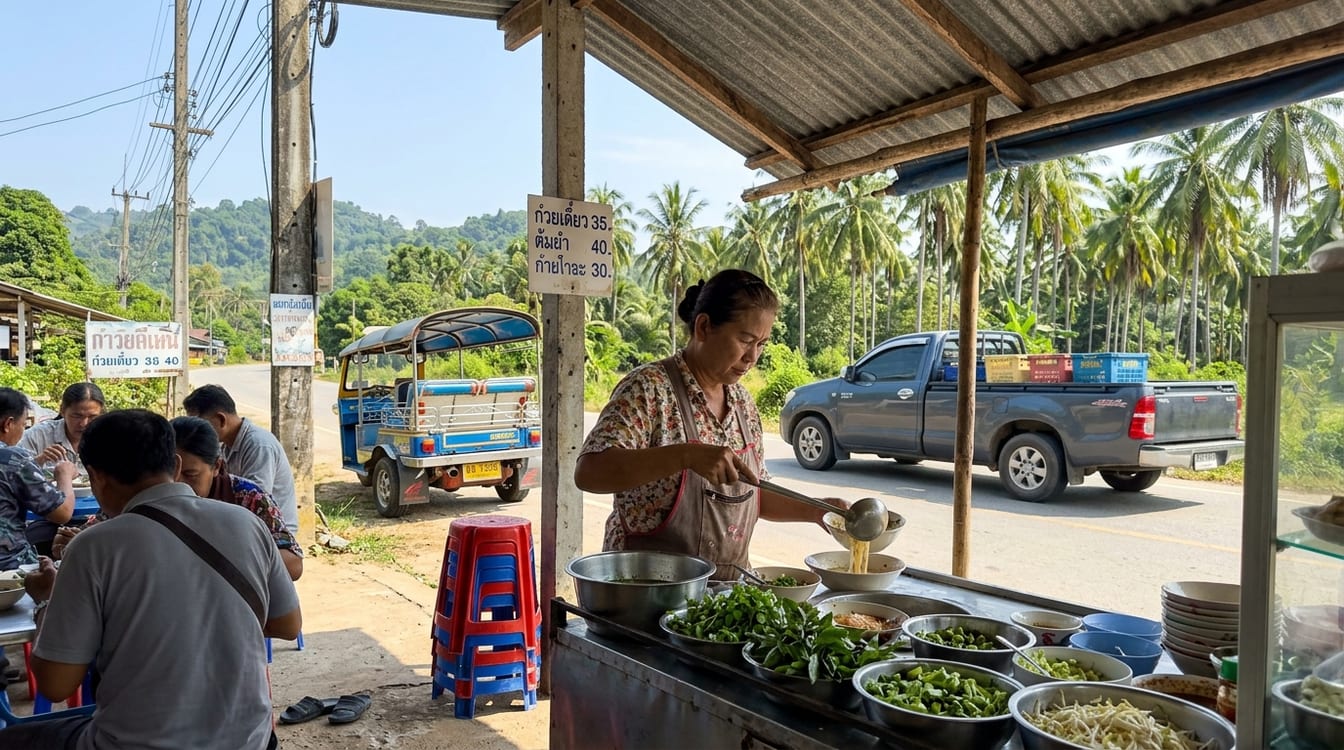 Où manger à Chumphon : étal de fruits de mer grillés au marché de nuit