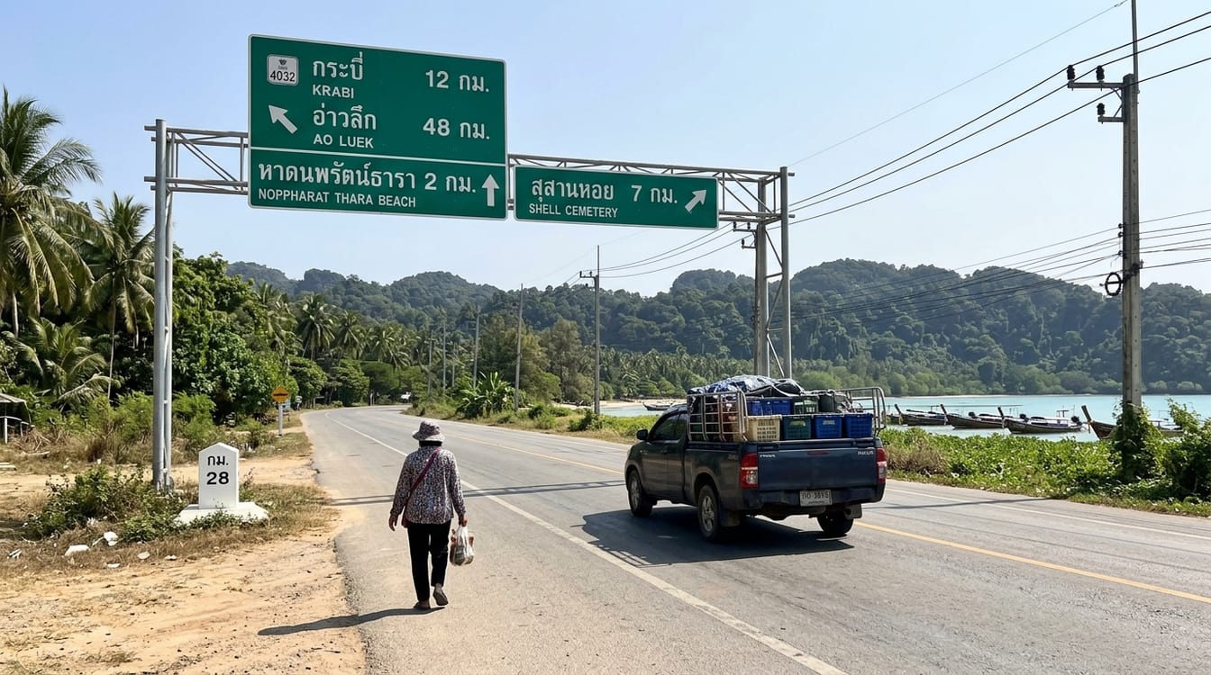 Isthme de Kra à Chumphon, bande de terre entre la mer et les collines vue depuis la route