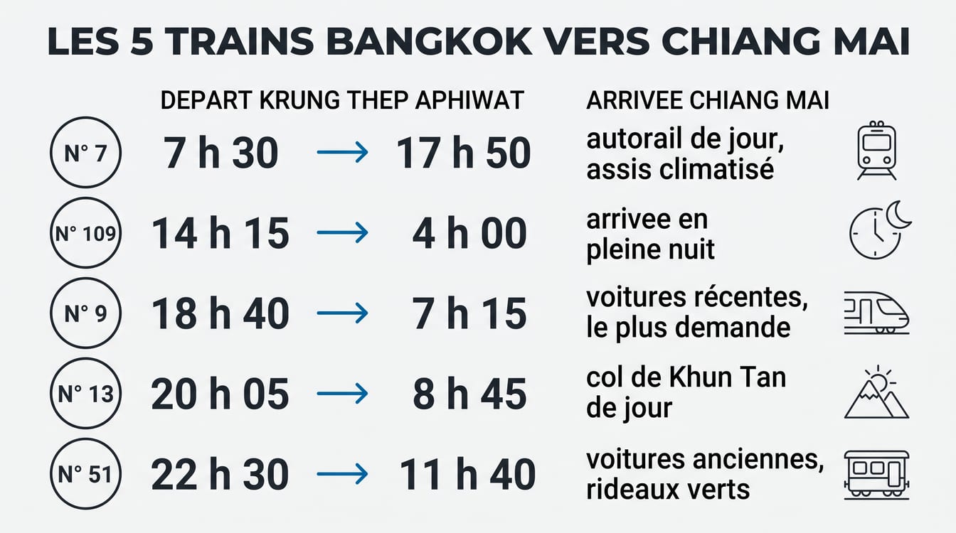 Horaires et prix des trains Bangkok Chiang Mai par classe