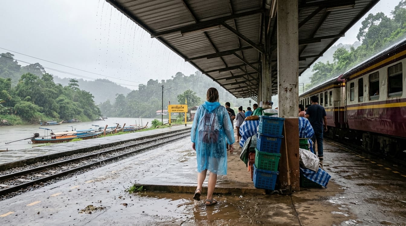Voie ferrée noyée par la mousson sur la ligne Bangkok Chiang Mai