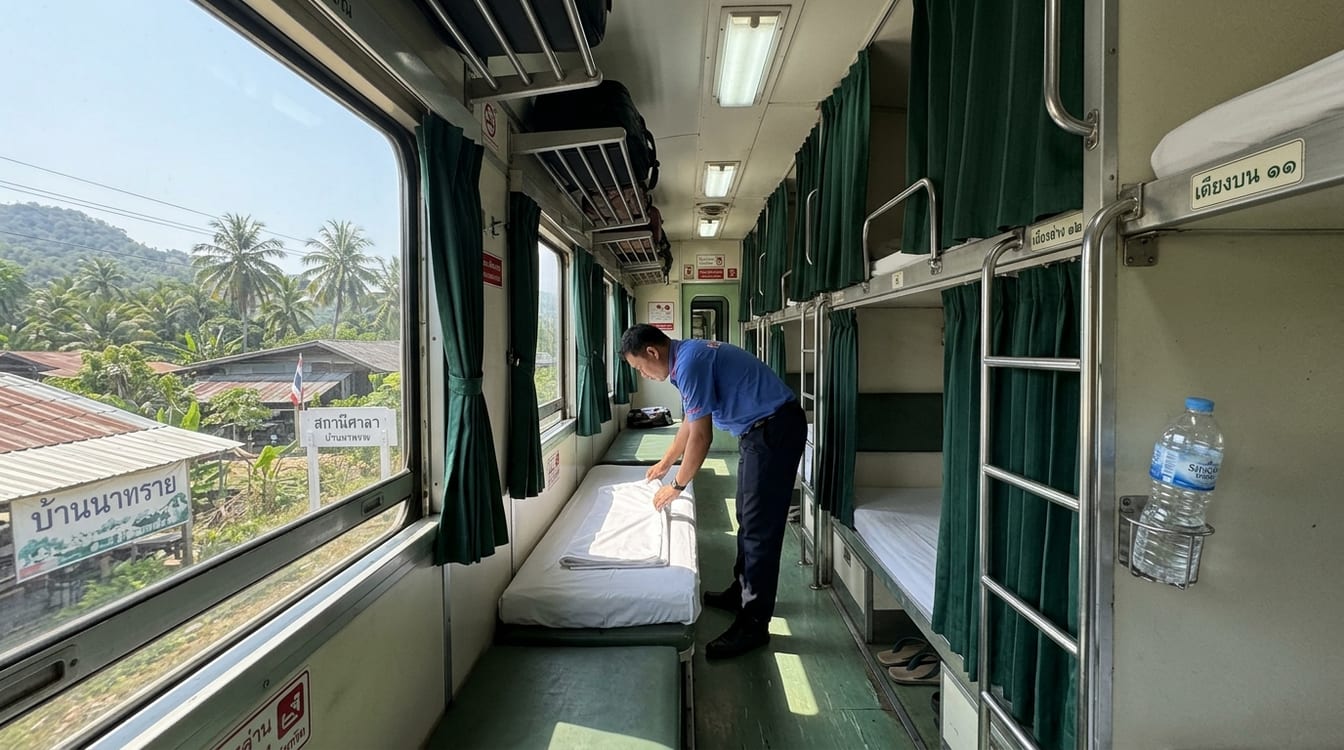 Couchettes du train de nuit Bangkok Chiang Mai préparées pour la nuit