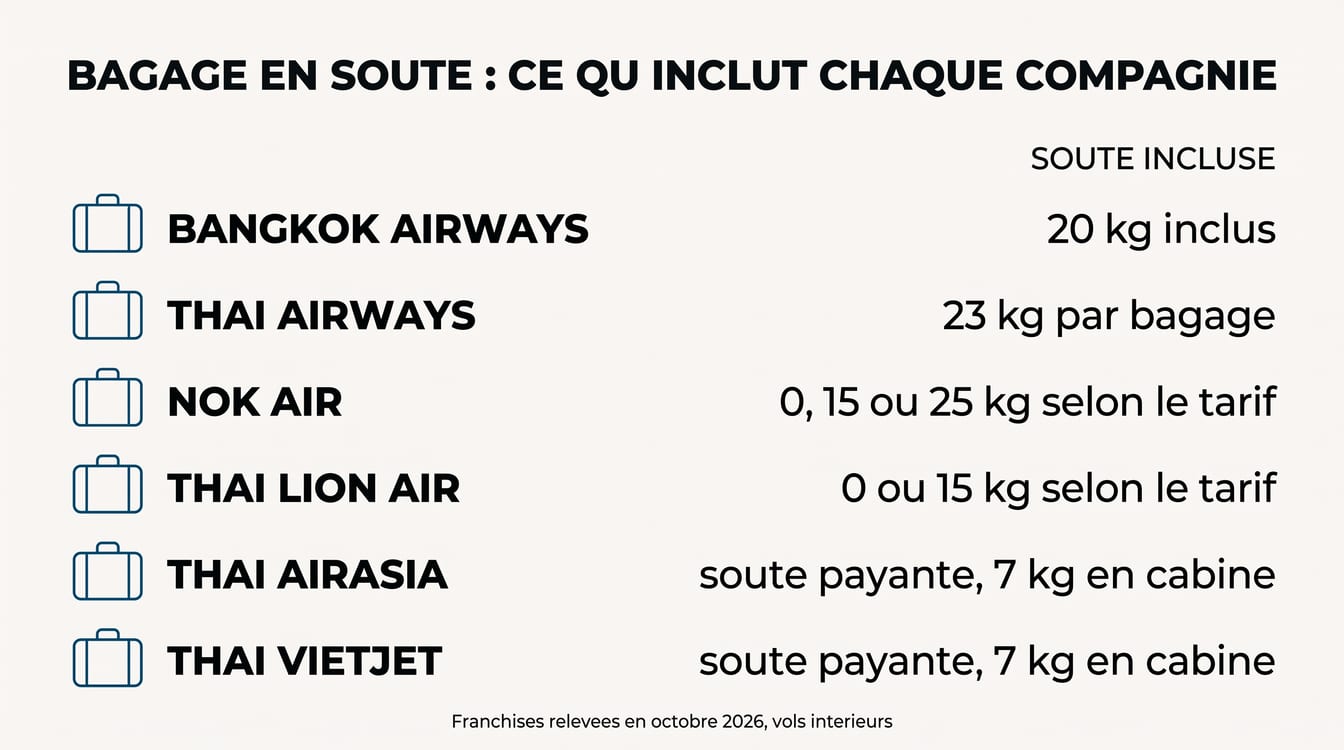 Franchises bagages du vol Bangkok Phuket, compagnie par compagnie