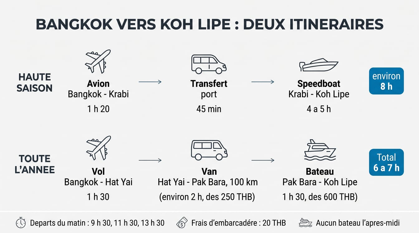 Deux itinéraires pour aller à Koh Lipe depuis Bangkok, par Krabi ou par Hat Yai