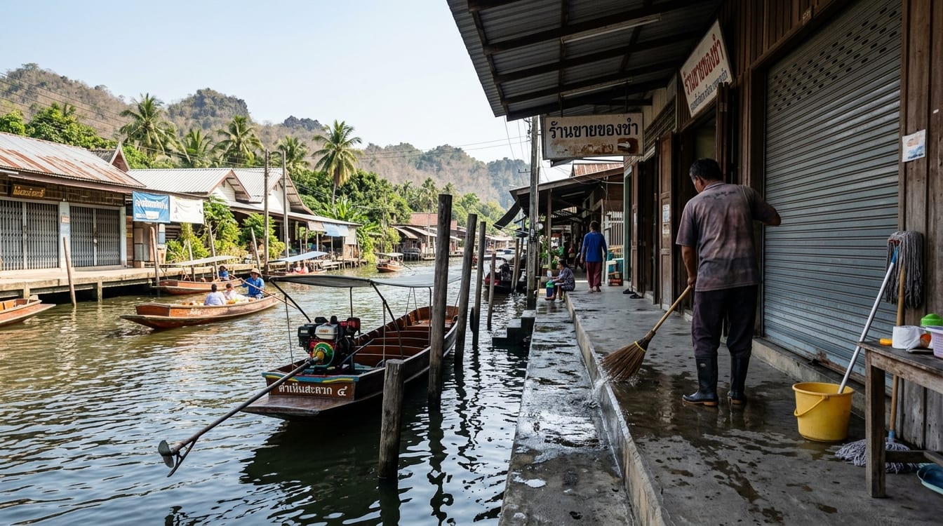 Quand visiter Damnoen Saduak : canal en hautes eaux et passerelles du marché après les pluies