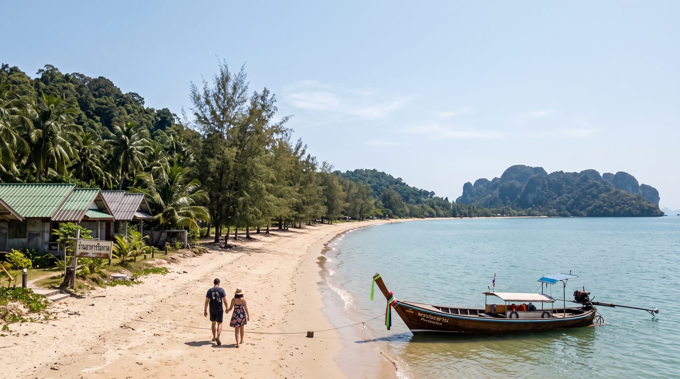 Khanom en Thaïlande, la baie de Nai Phlao et sa plage bordée de filaos