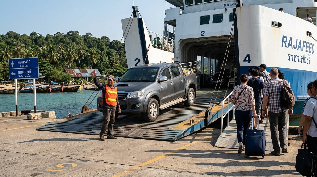 Comment aller à Khanom : rampe du ferry de Don Sak et pick-up à l'embarquement