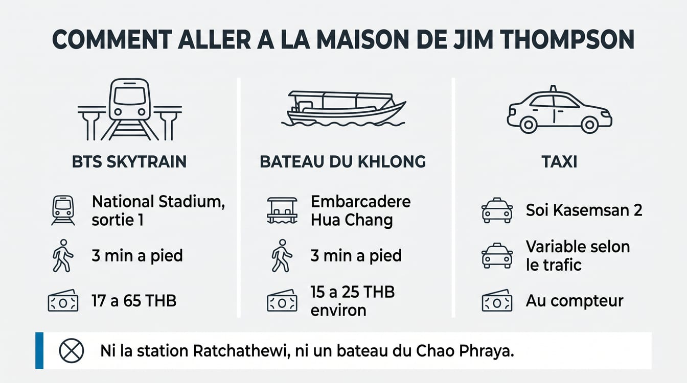 Comment aller à la maison de Jim Thompson en BTS, en bateau ou en taxi