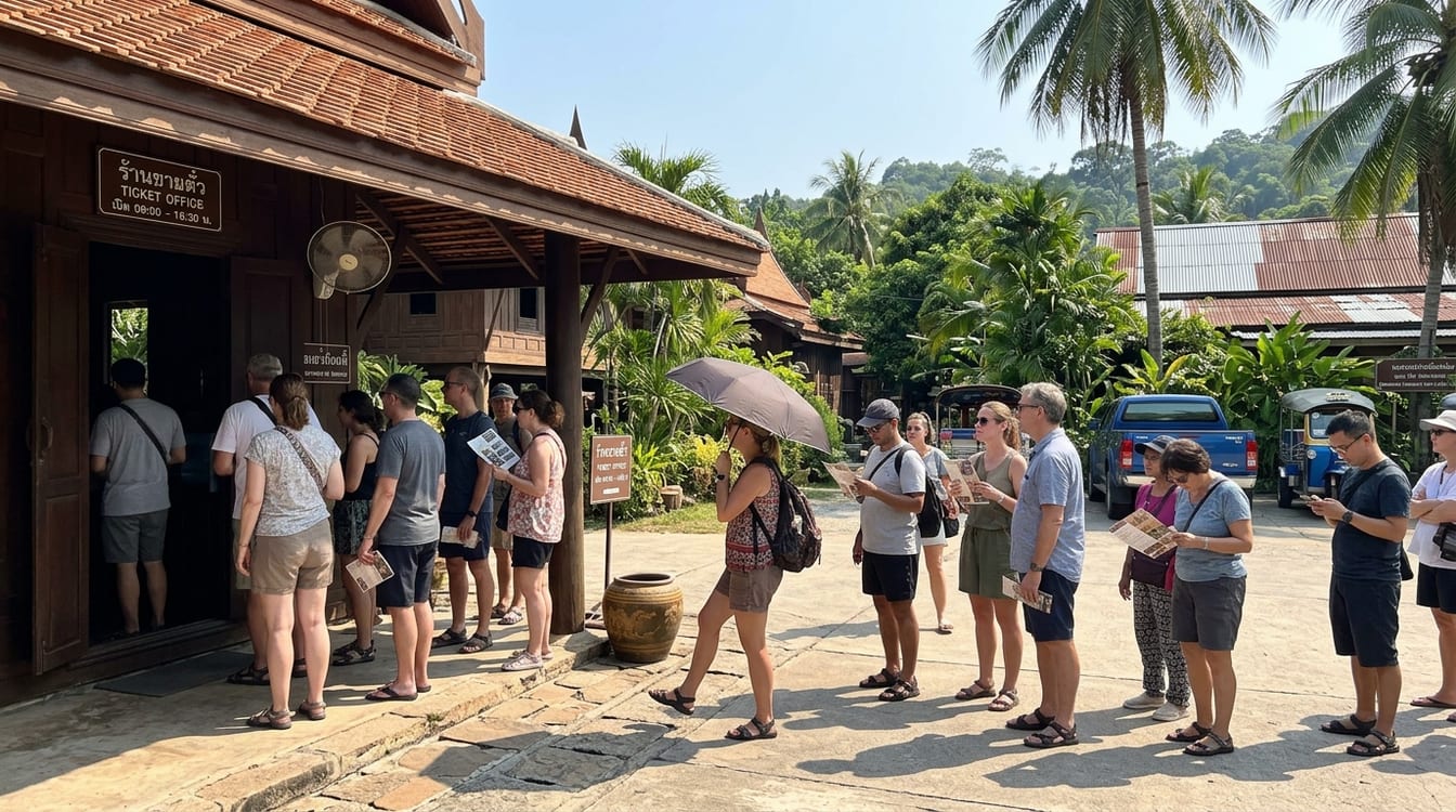 Jardin tropical de la maison de Jim Thompson en début de matinée
