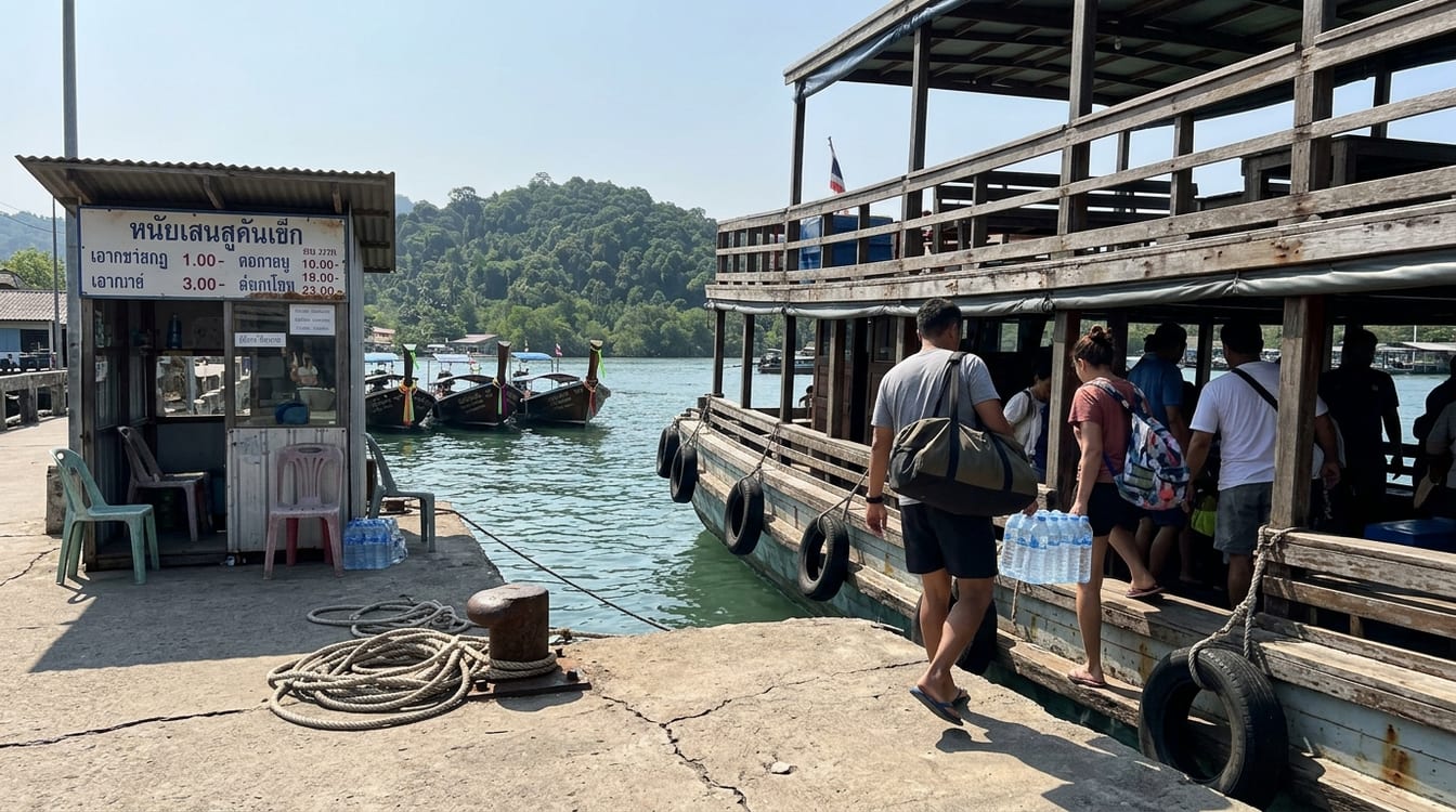 Bateau pour Koh Samet au départ de Ban Phe à Rayong, passagers embarquant
