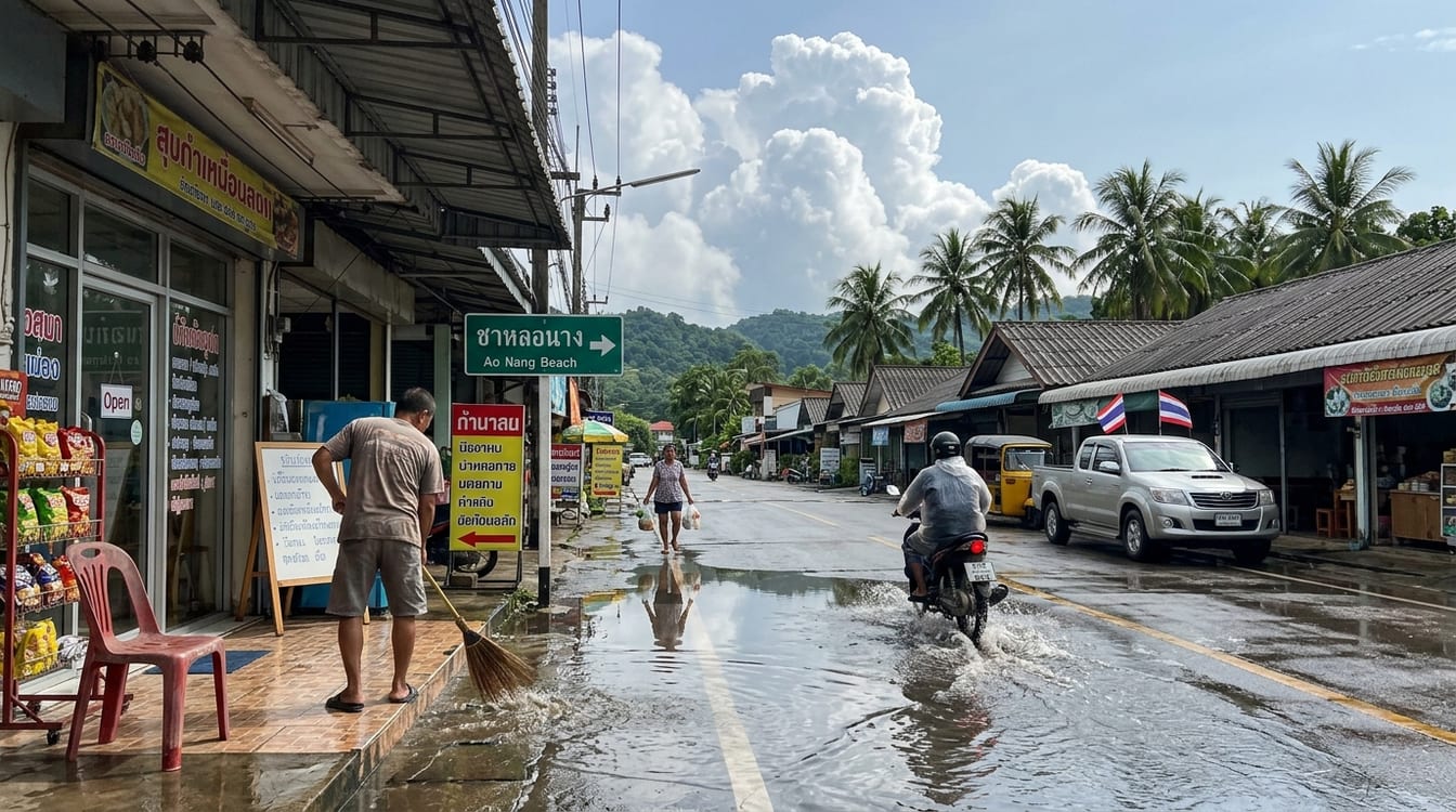 Averse de mousson sur la côte de Rayong, ciel bas au-dessus de la mer
