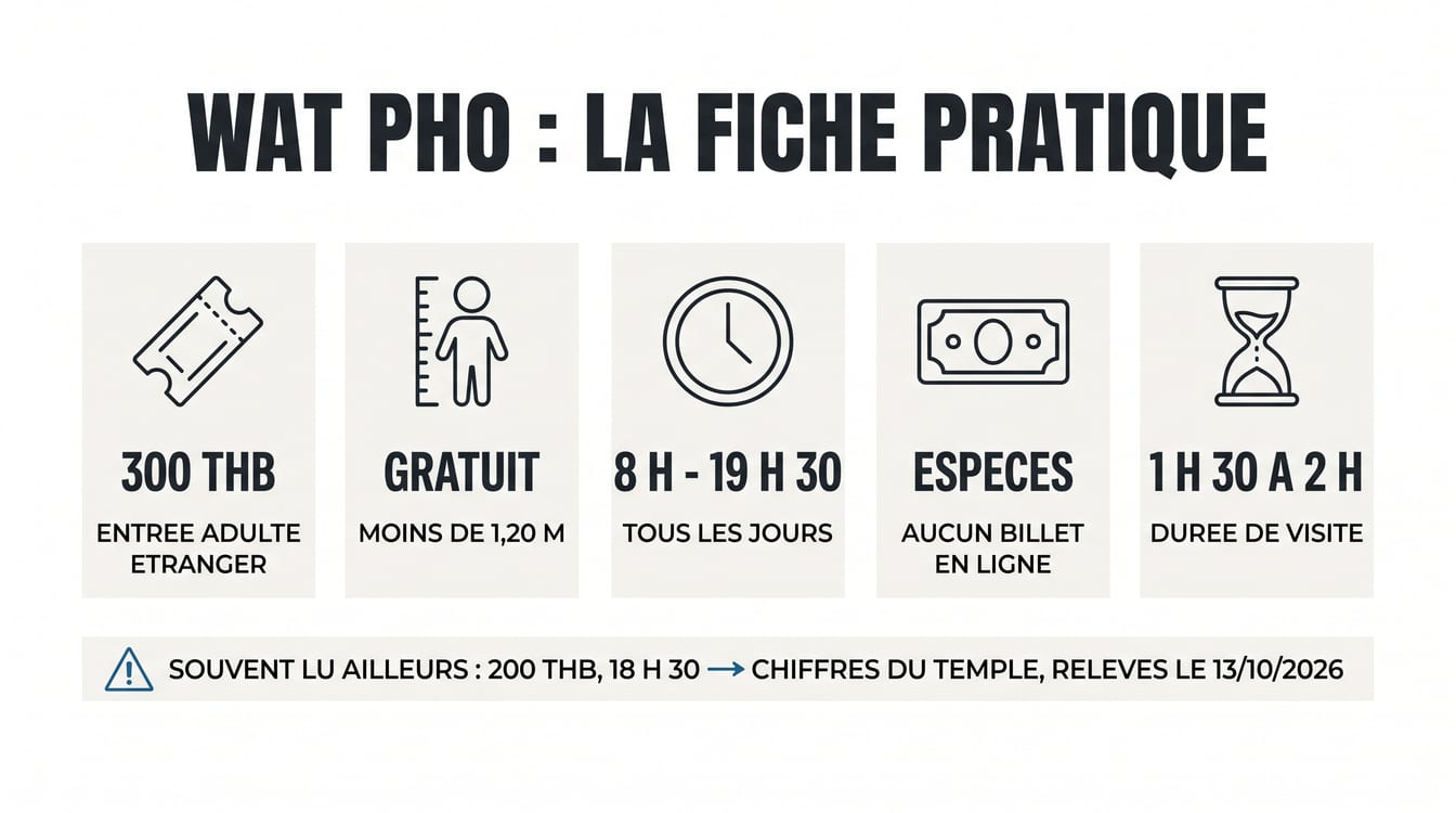 Fiche pratique du Wat Pho : prix d'entrée, horaires et durée de visite