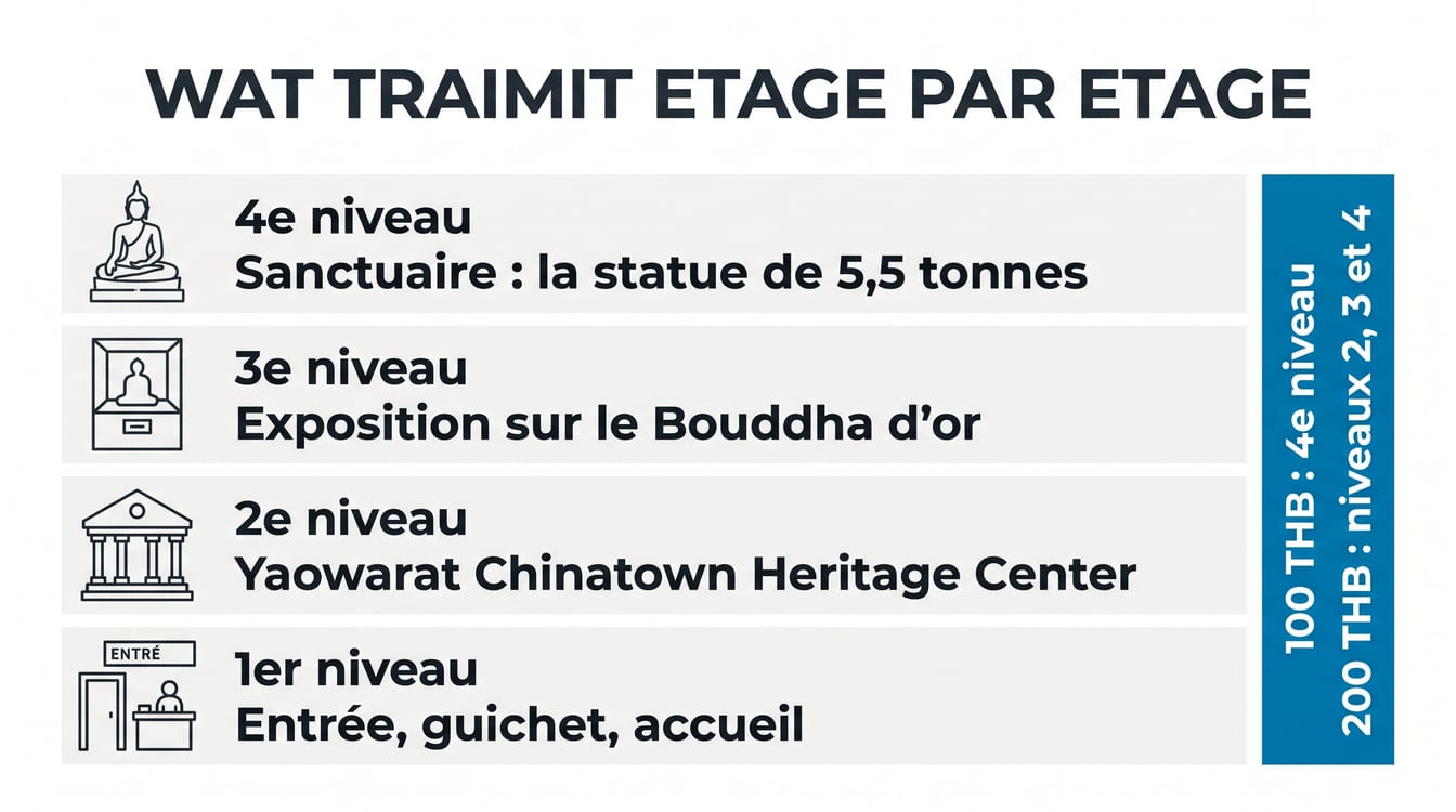 Les quatre niveaux du Wat Traimit et le billet à paliers