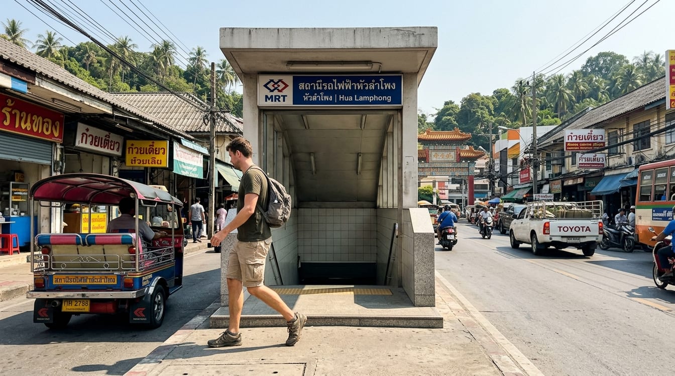 Station MRT Hua Lamphong, accès au Wat Traimit à 6 minutes à pied