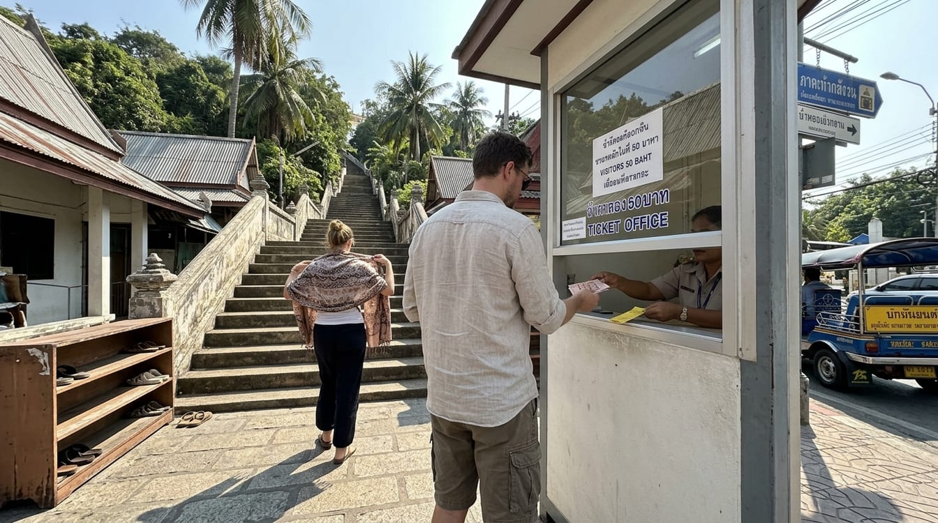 Guichet du Wat Traimit où s'achète le billet du Bouddha d'or